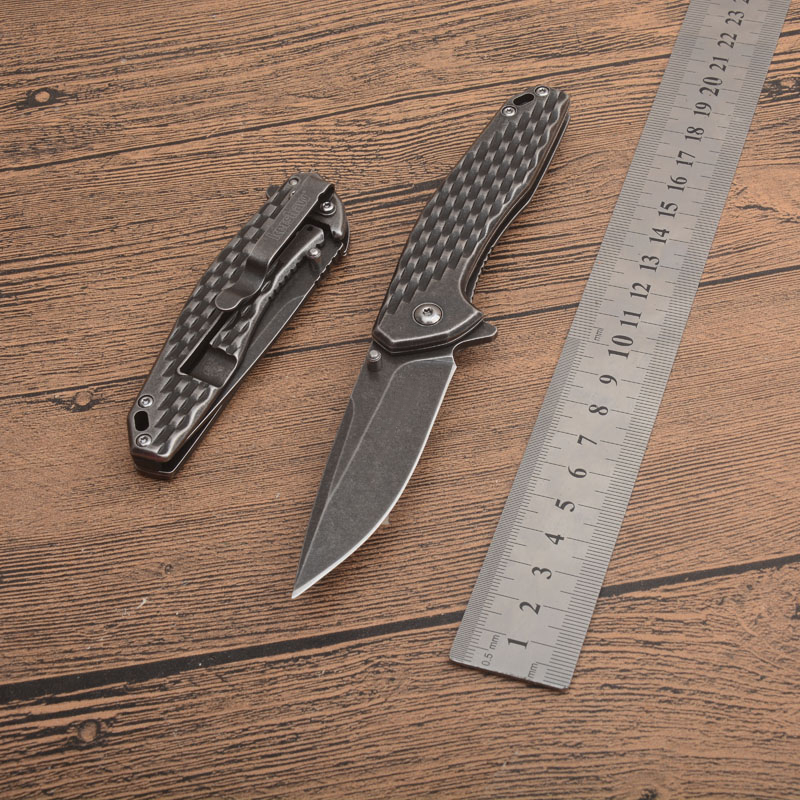 Hot KS1353 BW Assisted Flipper Folding Knife 8Cr13Mov Black Stone Wash Blade Stainless Steel Handle Outdoor EDC Pocket Folder Knives With Retail Box