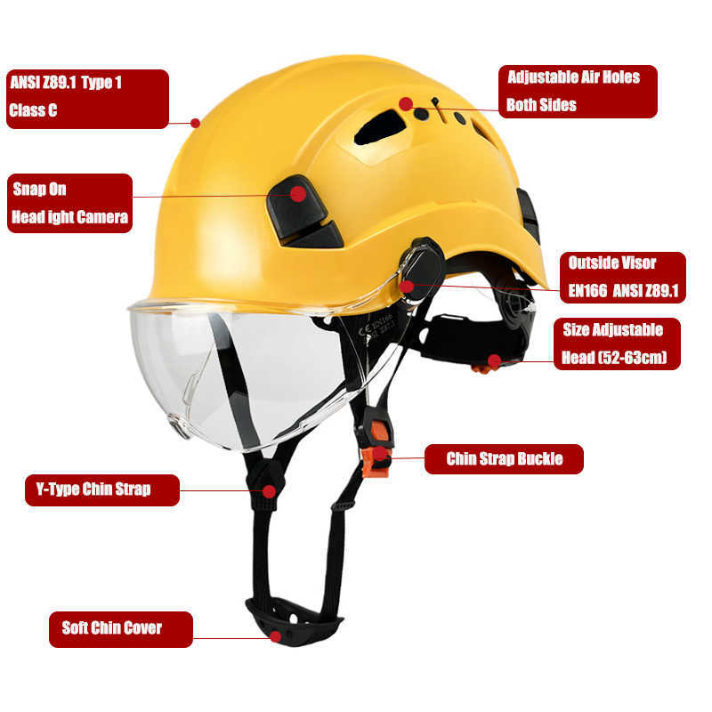 Casco de seguridad de construcción con gafas para visera de ingeniero, casco de ABS de alta calidad, gorro de trabajo Industrial ANSI ligero para hombres