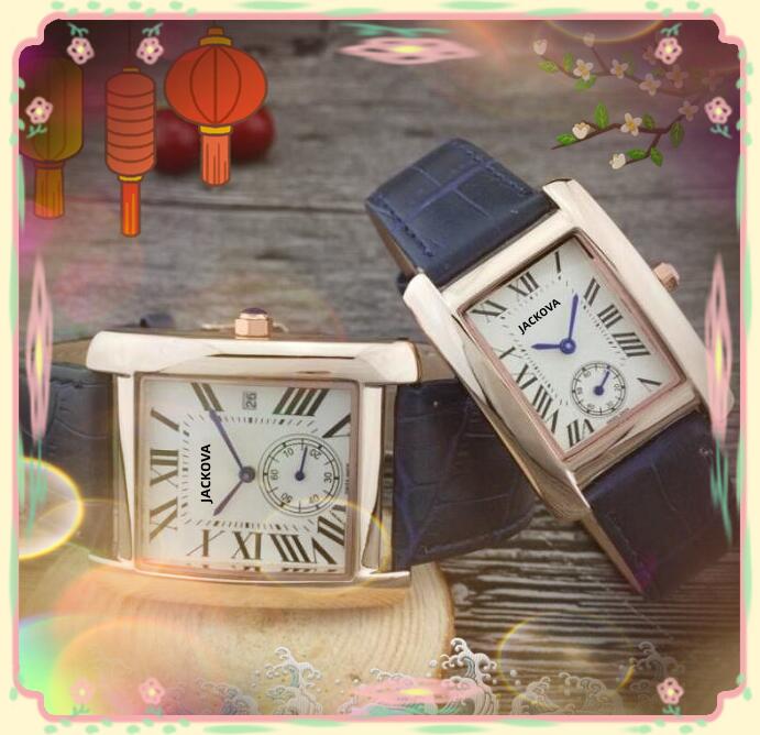 Populaire Rectangle Numéro Romain Montres En Cuir Véritable Hommes Femmes Amoureux Quartz Batterie Super Montre Couples Classique Réservoir Série Wri346H