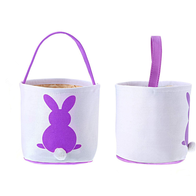 Festgåvor Easter Bunny Basket Påsar med handtag som bär gåva handväska ägg Hunt Bag Fluffy Tails Printed Rabbit Toys Hucket Tote for Kids Party Decoration