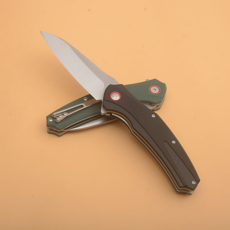 G0115 Coltello chiudibile Flipper 8Cr14Mov Lama Tanto Point satinata G10 con manico in acciaio inossidabile Cuscinetto a sfera Coltelli tascabili EDC ad apertura rapida Guan