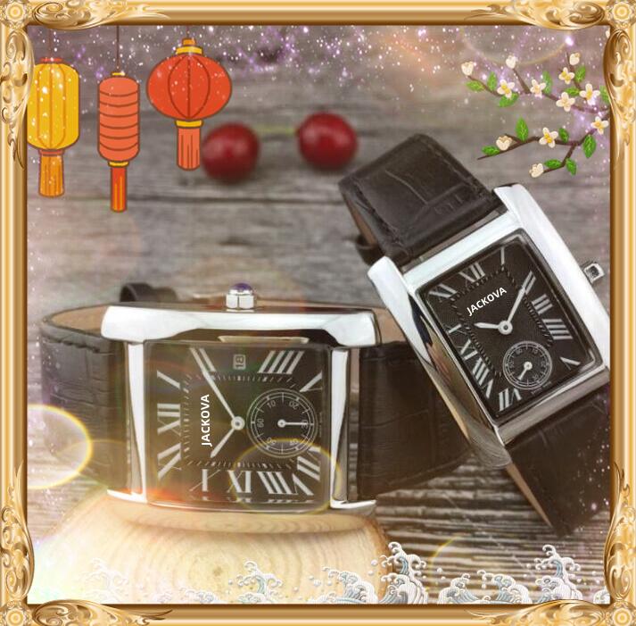 Populaire Rectangle Numéro Romain Montres En Cuir Véritable Hommes Femmes Amoureux Quartz Batterie Super Montre Couples Classique Réservoir Série Wri346H