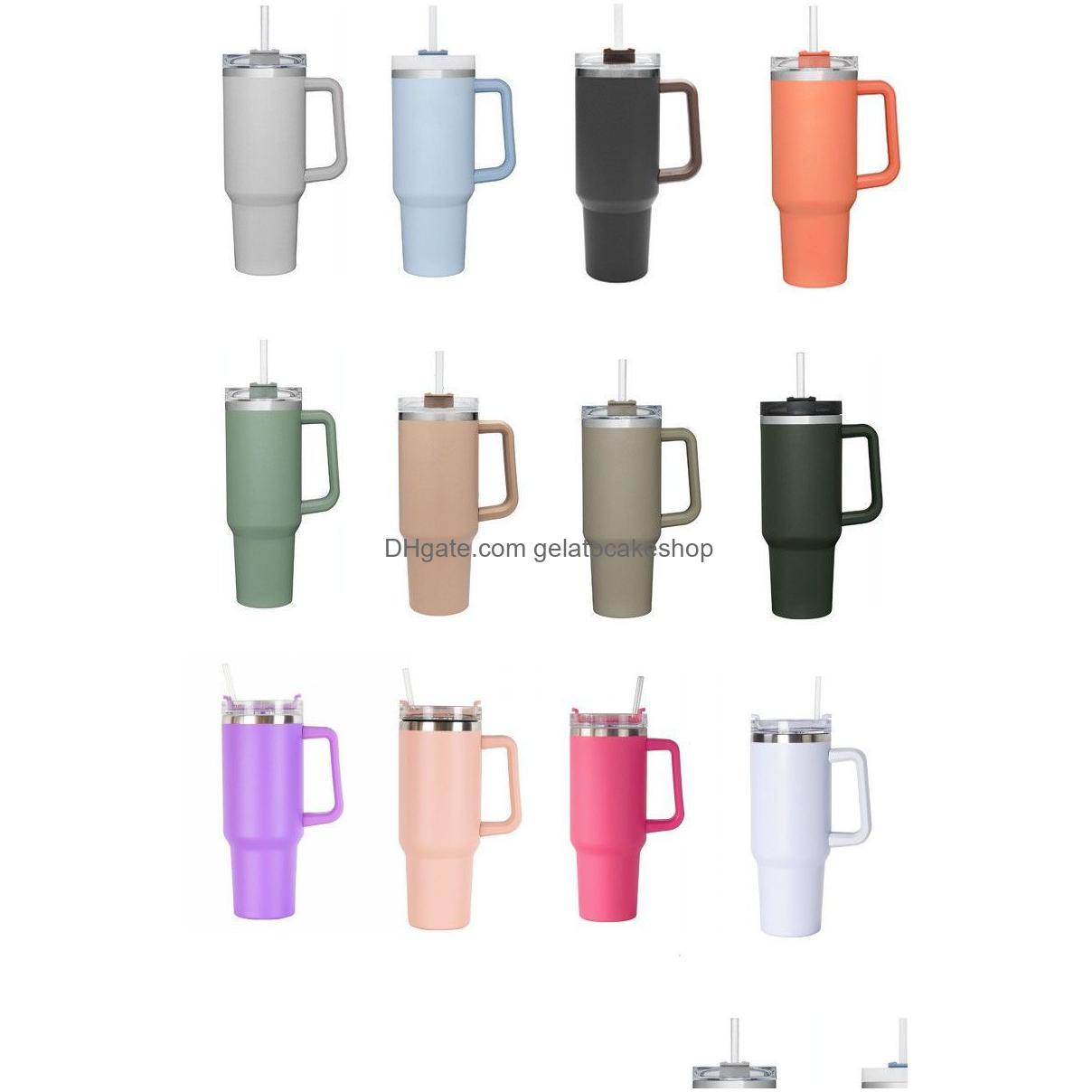 Tumblers Tumbler en acier inoxydable de 40 oz avec poignée colorée Tasse de bière de grande capacité Bouteille d'eau insérée en plein air Cam Cups Couvercle Fy5528 D296v