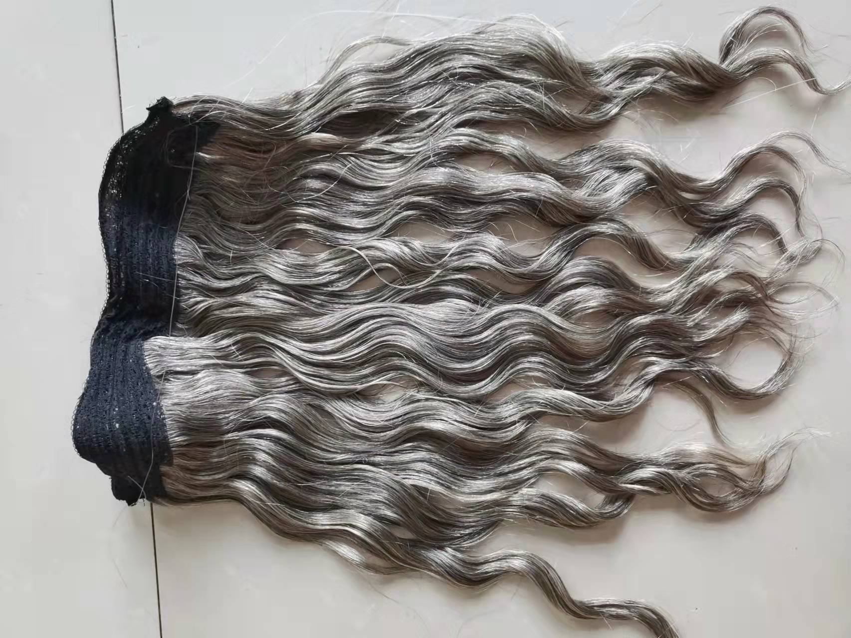 Sól i pieprz srebrne szare halo włosy przedłużenie prawdziwą ludzką falistą prostą linię ryb w klapkę włosów do włosów 140G diva1