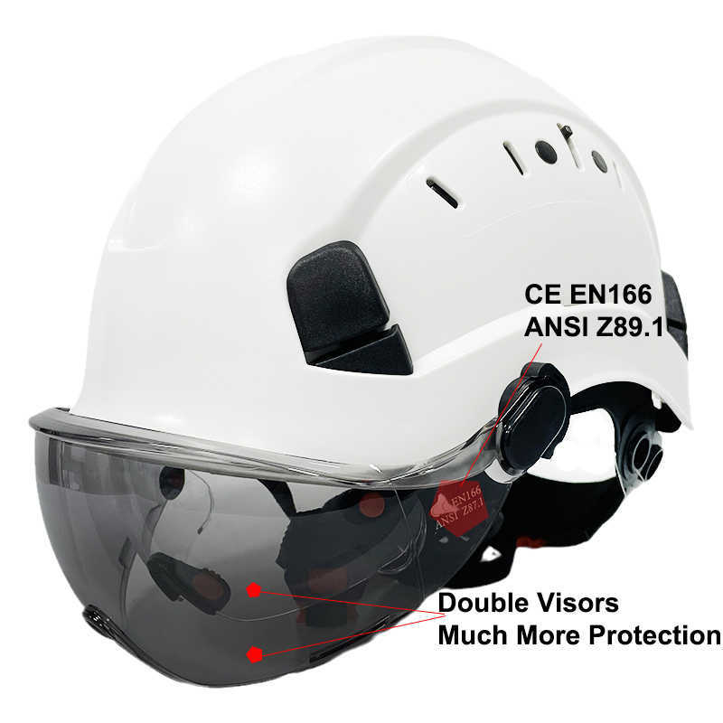 エンジニアバイザー用ダブルゴーグルを備えた建設安全ヘルメットCE EN397 ABSハードハットANSI産業用ワークキャップヘッド保護