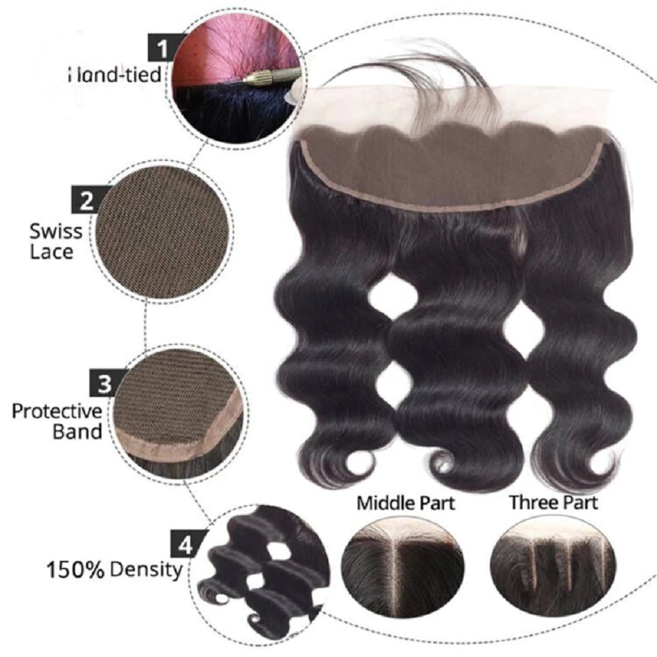 Lace Frontal Body wave 13x4 Frontal Natural Color Transparent Lace Frontal 100% Human Hair 10-20inches brazilian hair