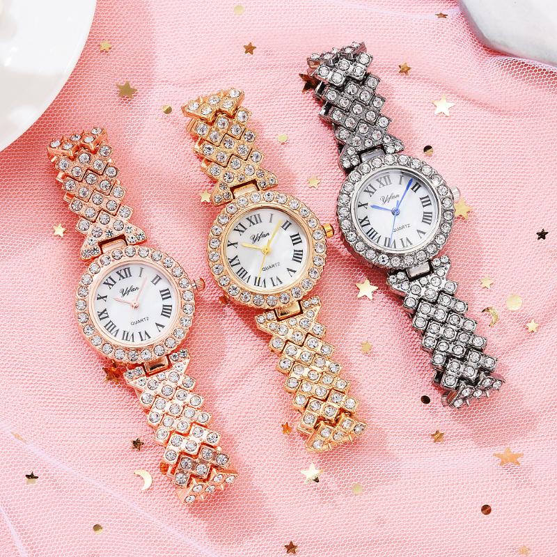 Polshorloges dames kwarts horloge strass armband combinatie set temperament elegant rose goud relojeswristwatches300J