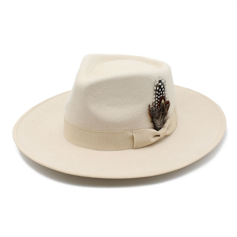 Water Drop Top Bowknot Feather Fedora Hat Jazz Wide Brim Hats Women Men Fedoras Woman Man Cap Autumn Winter Caps 