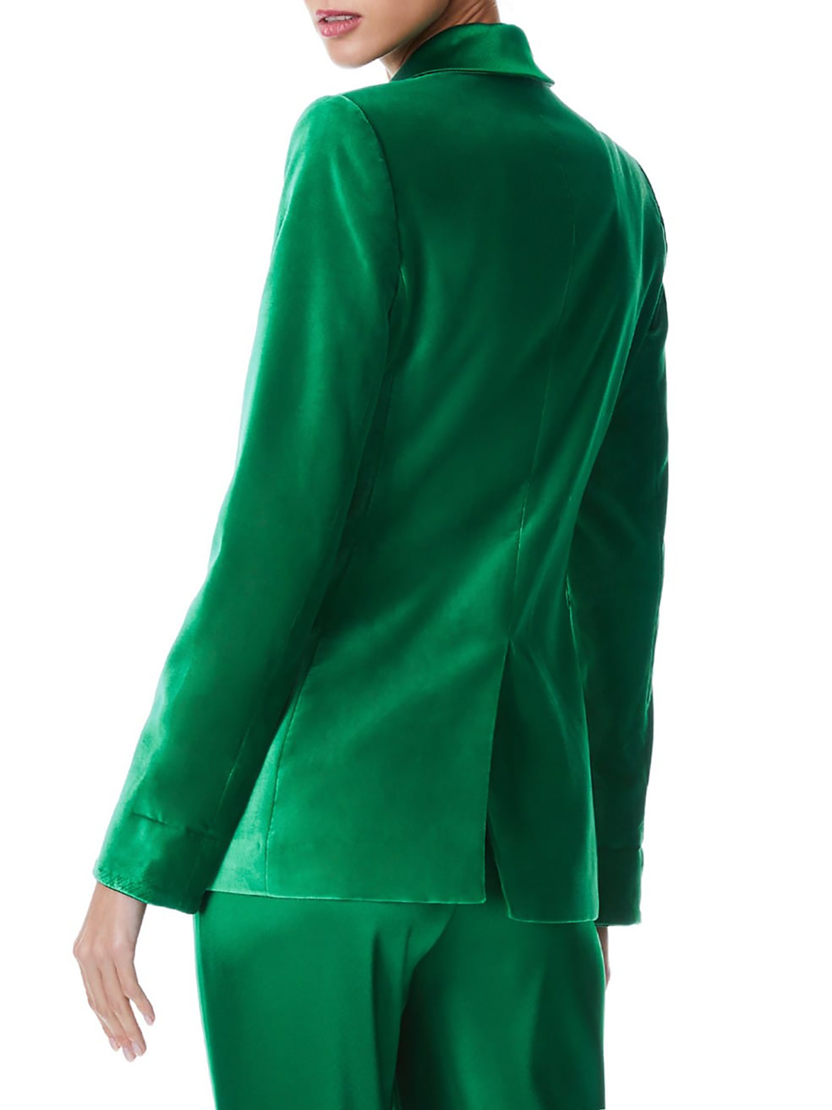 Frühlings-weicher samtgrüner Damen-Hosenanzug für die Hochzeit, Anzug für die Brautmutter, Abendparty, Blazer, Gastkleidung, 2-teilig