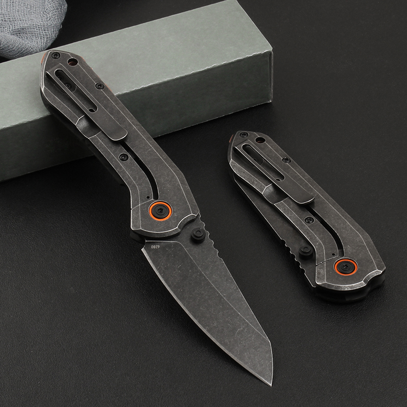 CK6280 Cuchillo plegable de bolsillo 8CR13MOV BLADA NEGRA PIELLA Fibra de carbono Mango de senderismo de supervivencia para acampar al aire libre con caja minorista