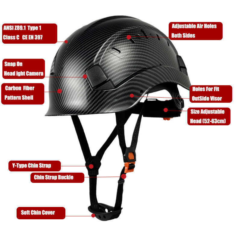 Carbon Fiber Pattern CE EN397 Safety Helmet For Engineer Construction Europe Hard Hat High Quality ABS Work Cap Men