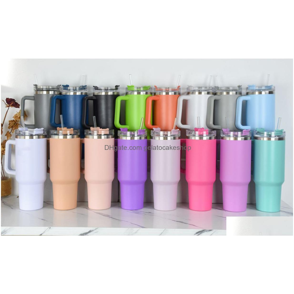 Tumblers Tumbler en acier inoxydable de 40 oz avec poignée colorée Tasse de bière de grande capacité Bouteille d'eau insérée en plein air Cam Cups Couvercle Fy5528 D296v