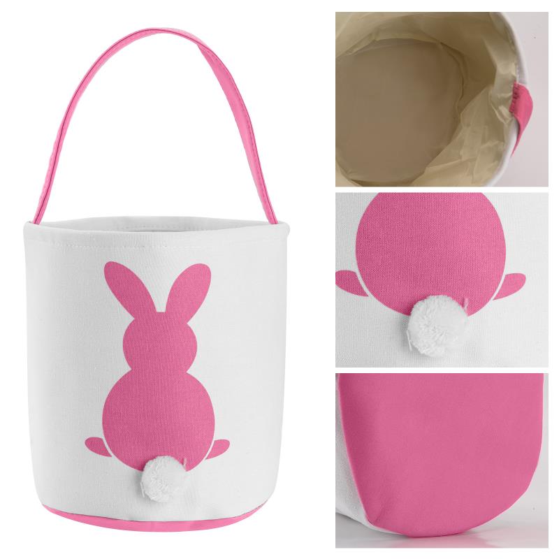 Festgåvor Easter Bunny Basket Påsar med handtag som bär gåva handväska ägg Hunt Bag Fluffy Tails Printed Rabbit Toys Hucket Tote for Kids Party Decoration