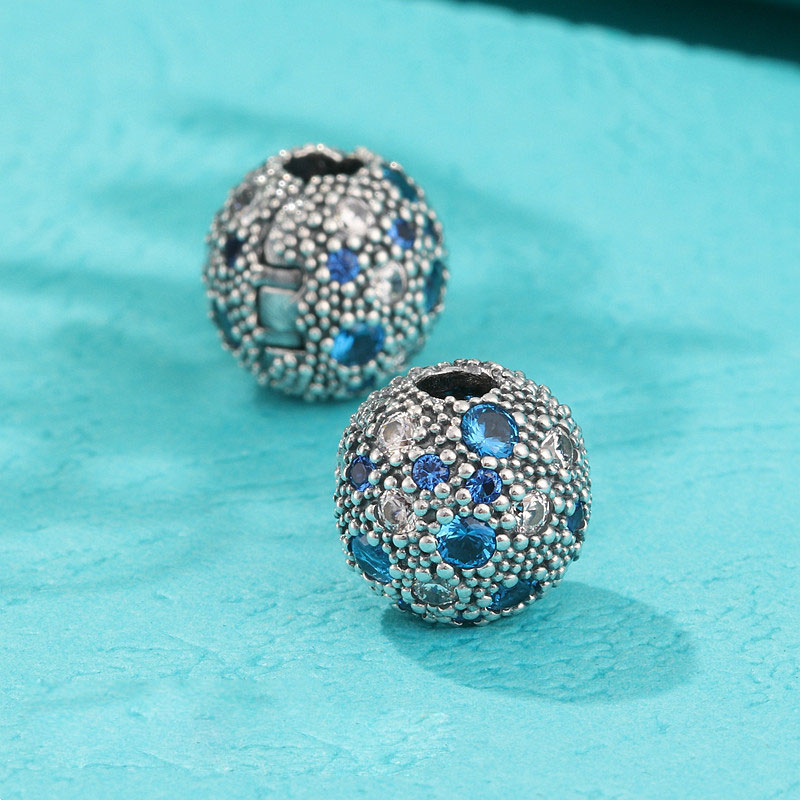 925 Sterling Silver Blue Cosmic Stars Clip Stopper Bead Fits European Jewelry Pandora Style Charm Armband