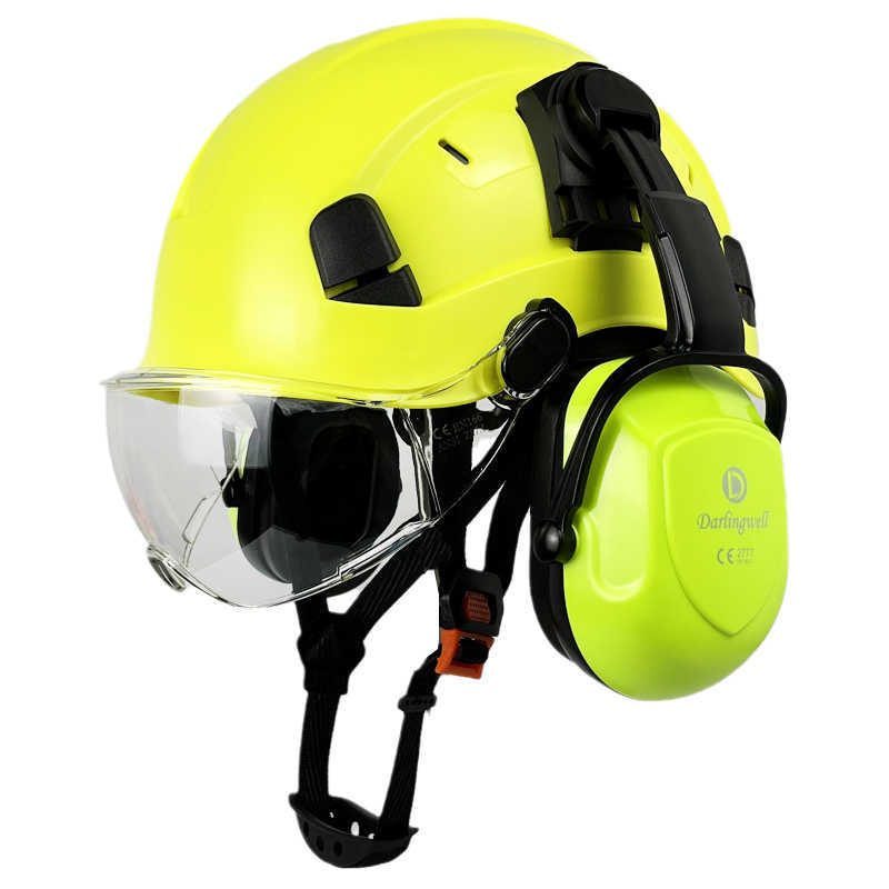 Construction Safety Helmet With Goggles Earmuff Ear Protection For Engineer CE EN397 ABS Hard Hat ANSI Industrial HardHat Men