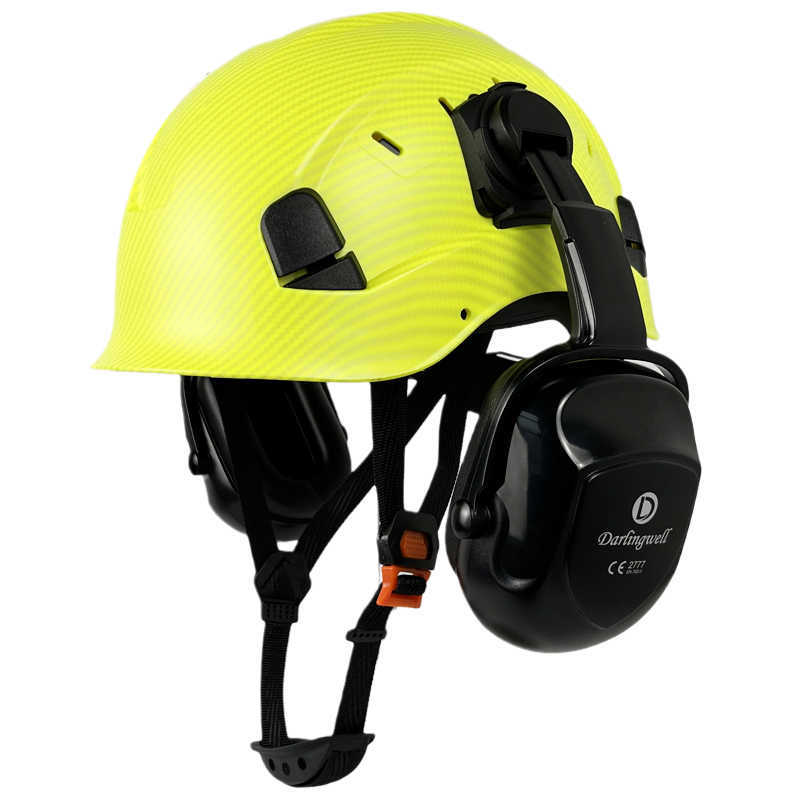 Kolfibermönster Hård hatt Säkerhetshjälm med öronmuffor CE för ingenjörskonstruktion ANSI Z89.1 ABS ARBETSKAP MEN