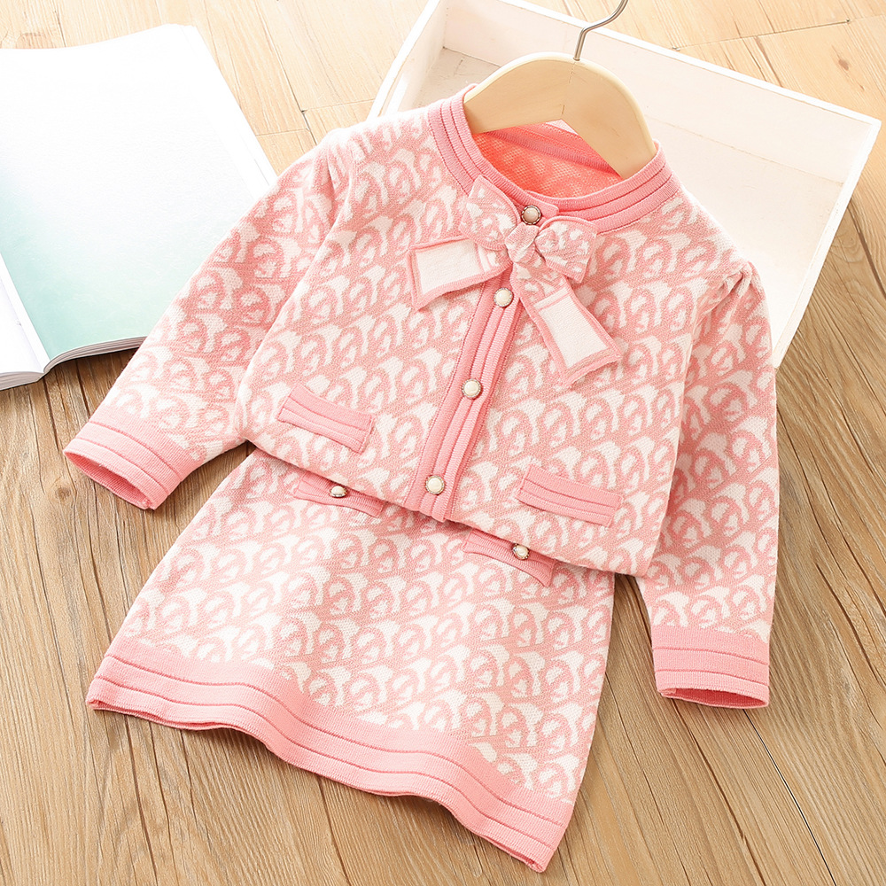 Bambini Ragazze Carino Maglione Set Primavera Moda Fiocco Cardigan Maglione con Gonna Set di due pezzi Autunno Neonata Toddler Festa di compleanno Vestiti