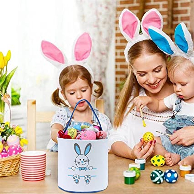 Sacs de panier de lapin de Pâques de fête avec poignée pochette sac à main chasse aux œufs sac de rangement de bonbons sac de rangement de jouets de lapin seau fourre-tout pour enfants décoration de fête 4 couleurs