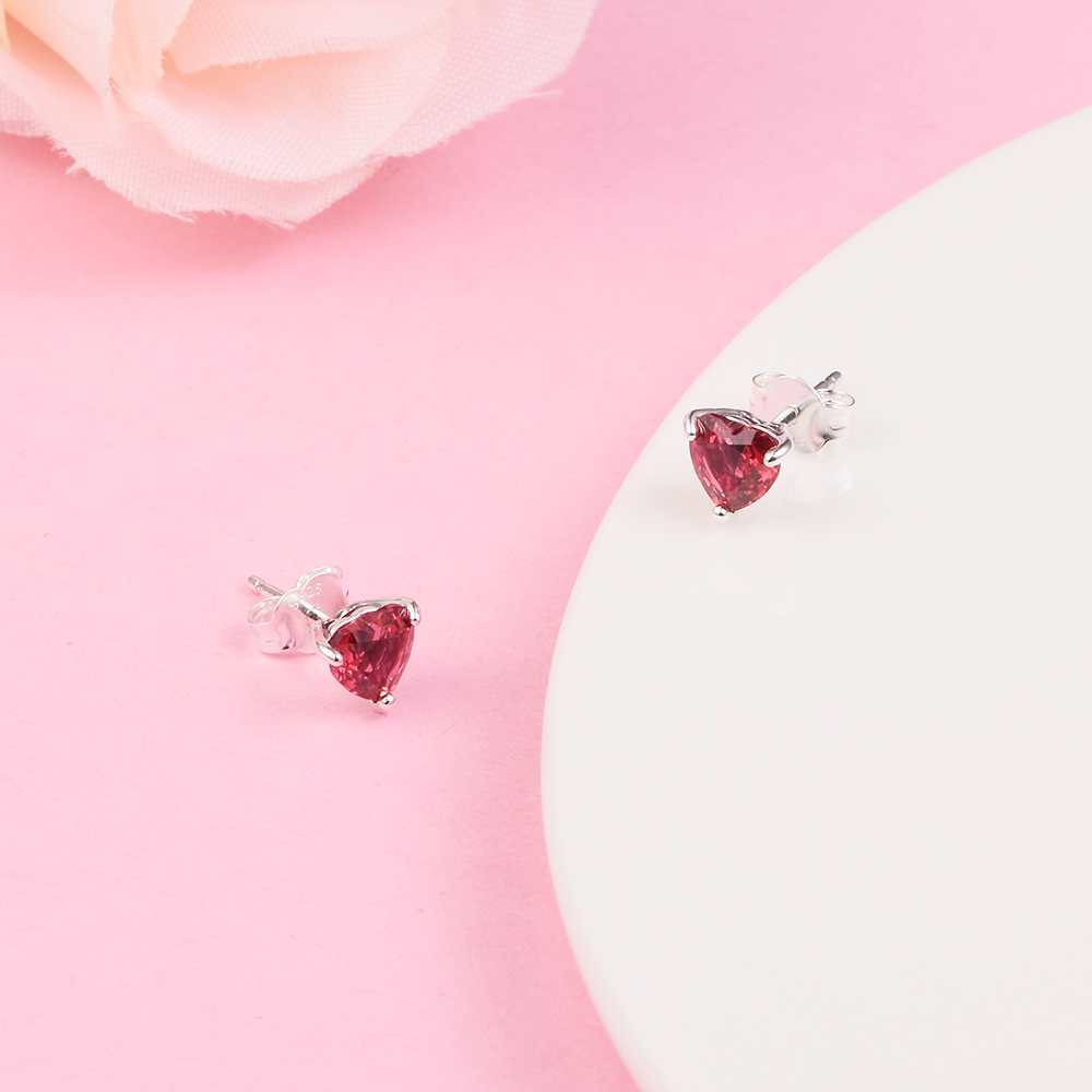 Pendientes de botón de corazón rojo de plata esterlina 925 que se adaptan a los pendientes de moda de joyería de estilo Pandora europeo