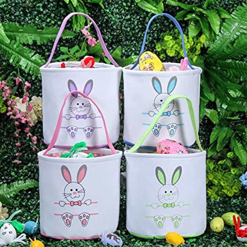 Party Gift Easter Bunny Basket Påsar med handtag som bär gåva handväska ägg jagar godis mellanmål förvaring väska kanin leksaker hink tote för barn fest dekoration 4 färger