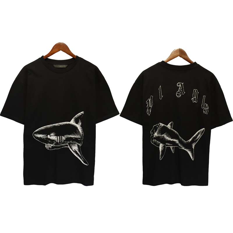 Shark Print Plus Size Herr T-shirts Tunga bomull Tjocka T-shirts Man Vintage Oversized T-shirt Streetwear Tee Unisex ungdomströjor Trend Märke Palms Korta ärmar