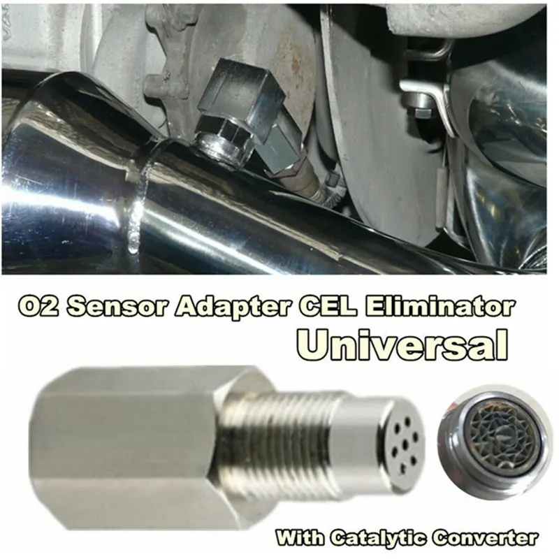 Universal Auto Mini Catalyst converter O2 Oxygen Sensor Lambda Extender Spacer Stainless Steel 304 M18X1.5 with E3