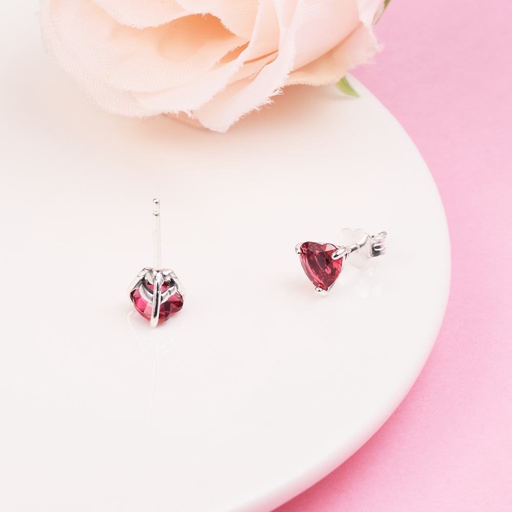 Pendientes de botón de corazón rojo de plata esterlina 925 que se adaptan a los pendientes de moda de joyería de estilo Pandora europeo