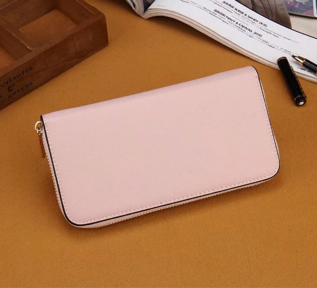 Mens designer plånbok kvinnors kreditkortshållare handgjorda pu läder rosa zip mynt lång handväska fina plånböcker designers kvinna pass176v