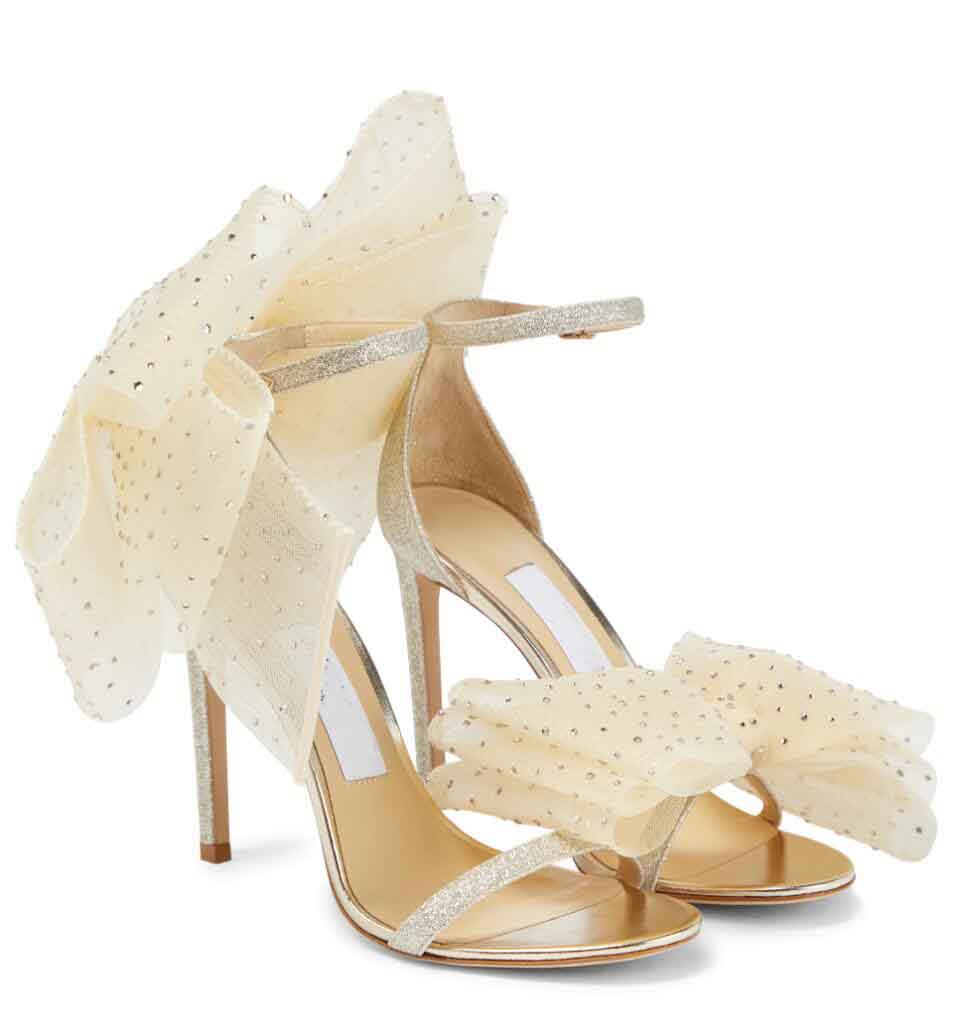 Squisite scarpe da sposa con sandali Aveline da sposa Scarpe da donna con fiocchi oversize in pelle con tacchi alti Cinturino alla caviglia Eleganti pompe di marca famose