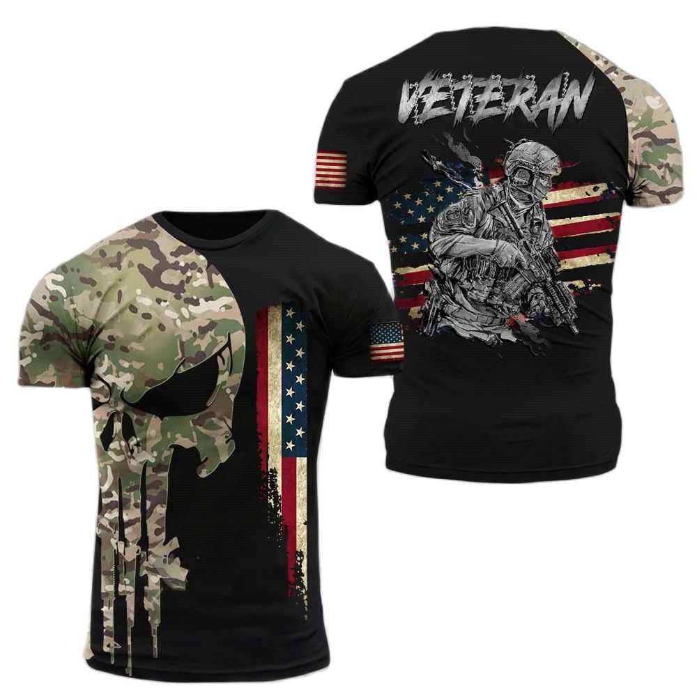 Mens T-shirts ARMY-VETERAN 3D Print Amercian Soldier Casual Round Neck Loose Short Sleeve Camouflage Commando Men Clothing 6XL