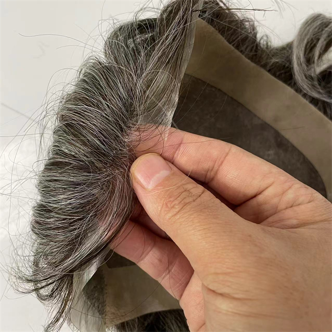Brasiliansk jungfrulig mänsklig hårstycke 1b/grå anpassad mono -toupee för män
