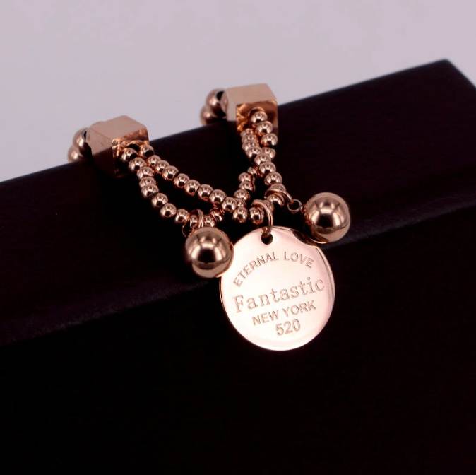 Edelstahl-Kugel-Perlen-Armband für Damen, Kreis-Tag-Charm, Stretch-Strang-Armband, 350 m