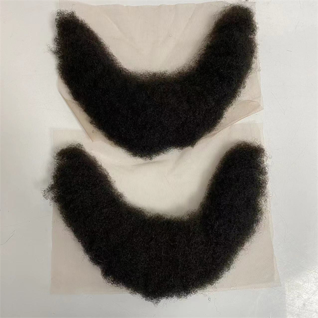 Brazilian Virgin Human Hair Piece 4mm Kinky Curl Afro Beard Male Hair Replacement for Black Men