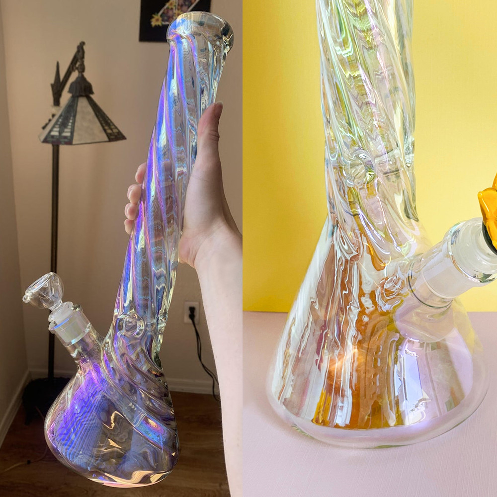 Glass Ice Bongs Glow in the Dark Beaker Tall Water Pipe Hookahs Downstem Perc Dab Rigs Colorful Bubbler Tube