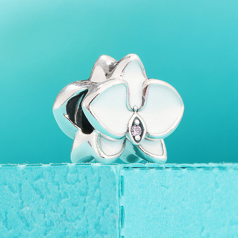 925 Sterling Silver Orchid White M0 Orchid CZ Bead تناسب المجوهرات الأوروبية Pandora على طراز الأساور