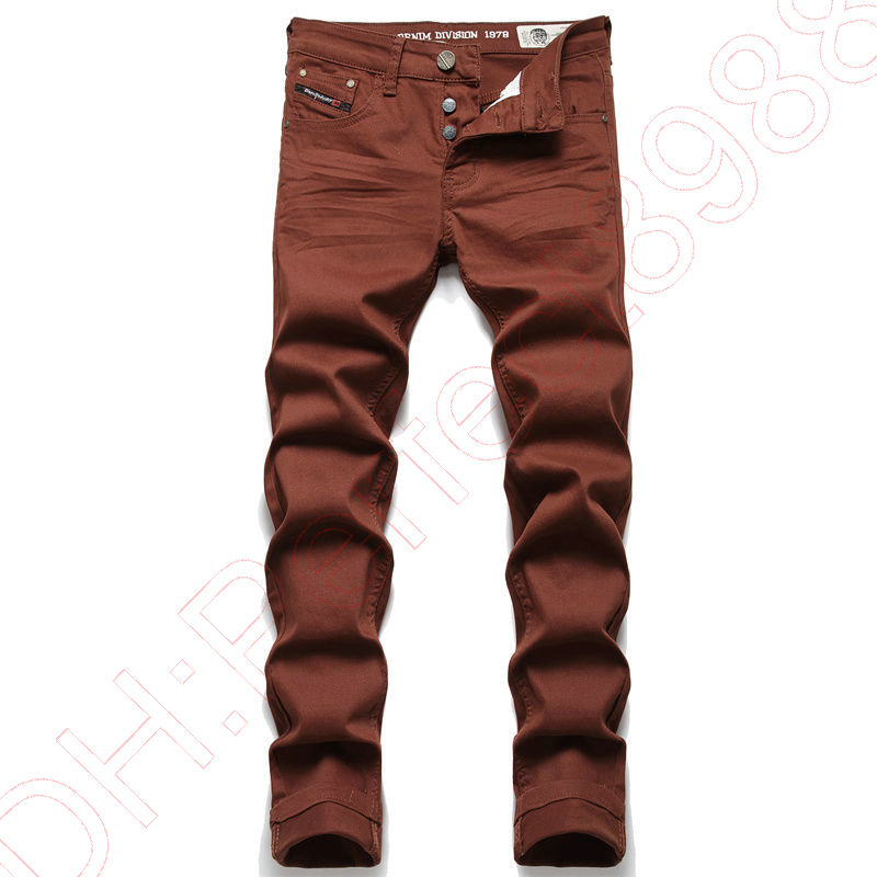 Novos jeans calças chino calças masculinas estiramento calças justas lavadas em linha reta magro bordado retalhos rasgado masculino tendência marca motocicleta jeans-c14