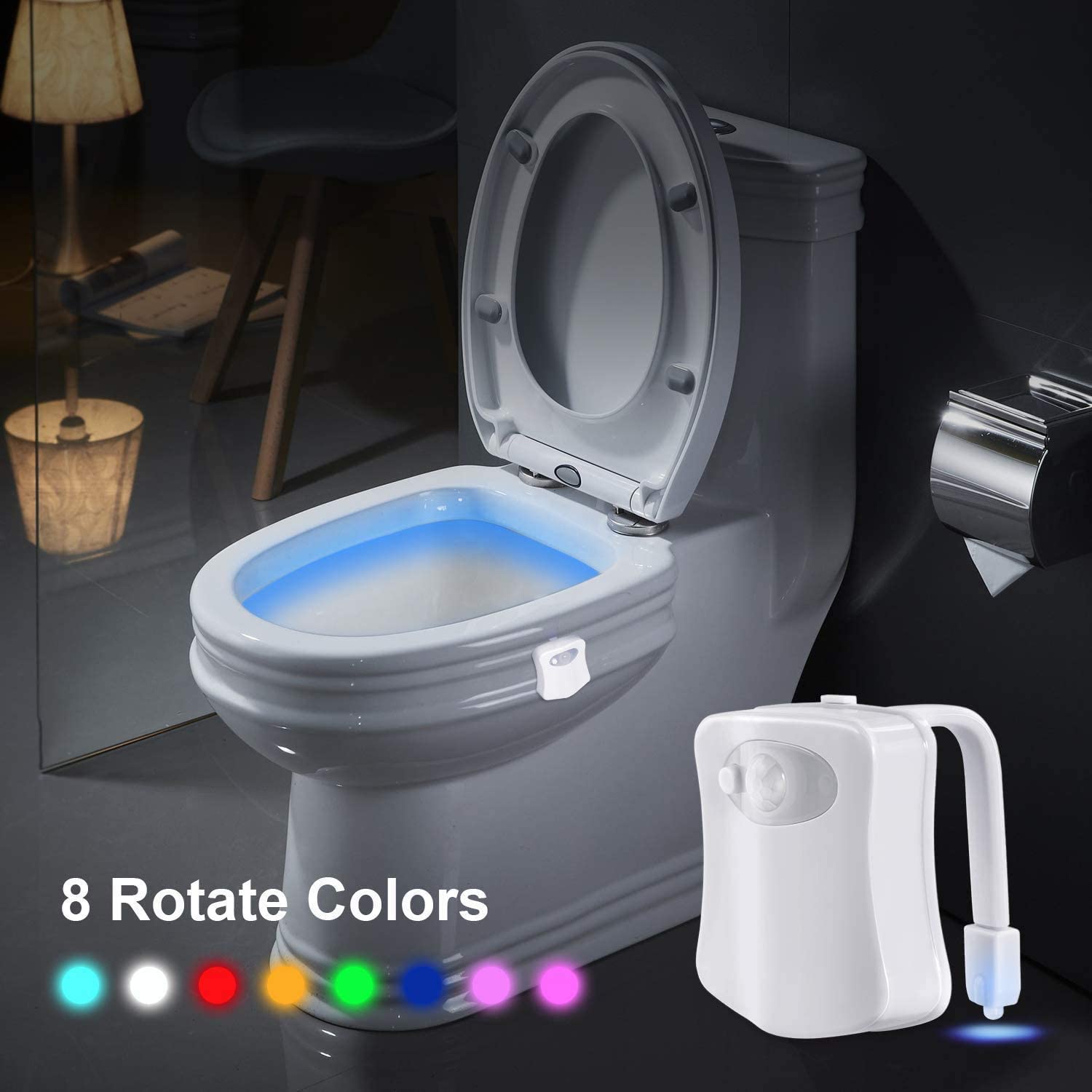 LED Toilet Decorative Light Waterproof Motion Sensor Bathroom Night Light with Replaceable Battery IP65 for Restroom