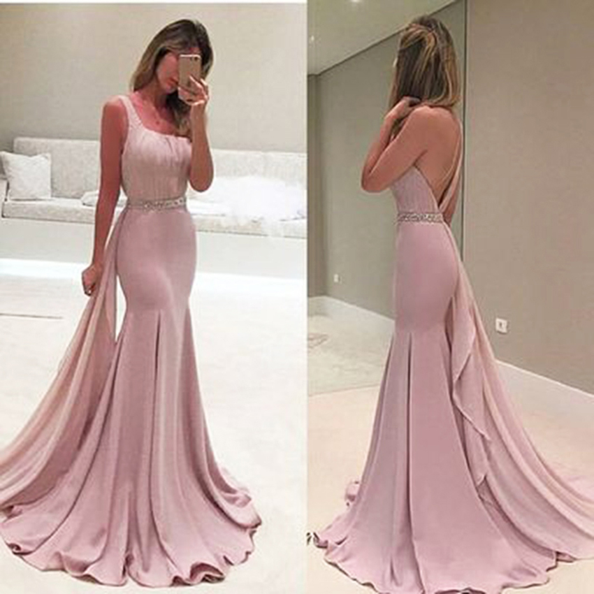 Luxe roze zeemeermin avondjurken mouwen parels riem Dubai Saoedi -Arabisch formele avondjurk prom jurk robe de soiree