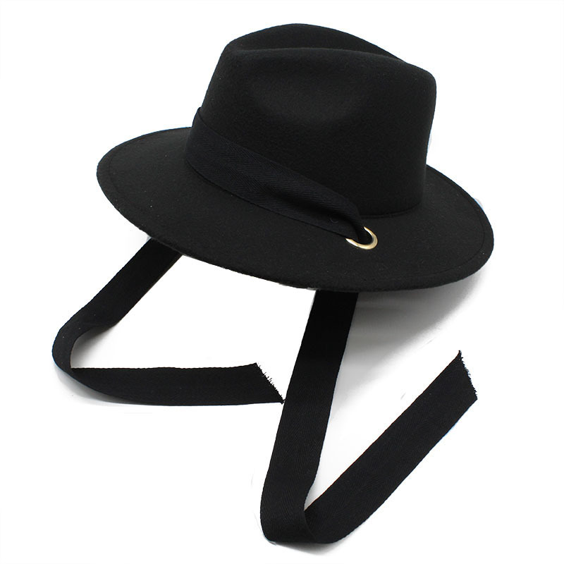 Retro Fedora Hat Women Men Panama jazz Cap with Band Autumn Winter Felt Hats Black Top Caps Trilby