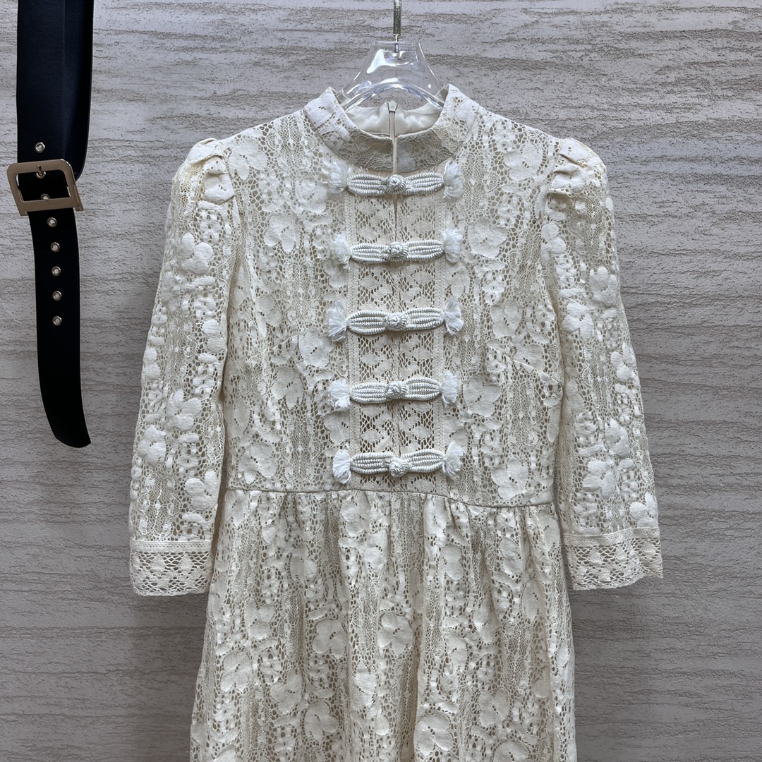 Casual Dresses 2023 European fashion brand custom lace patchwork dress with belt3008507