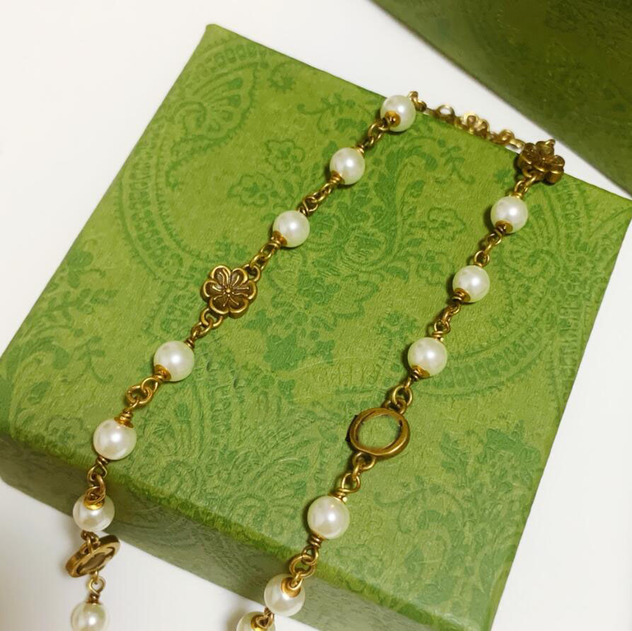 Mode Marke blume perle Halsband Aussage Halskette Kette Luxus Designer Brief Anhänger Halsketten Für Frauen Hochzeit Party Couple2388