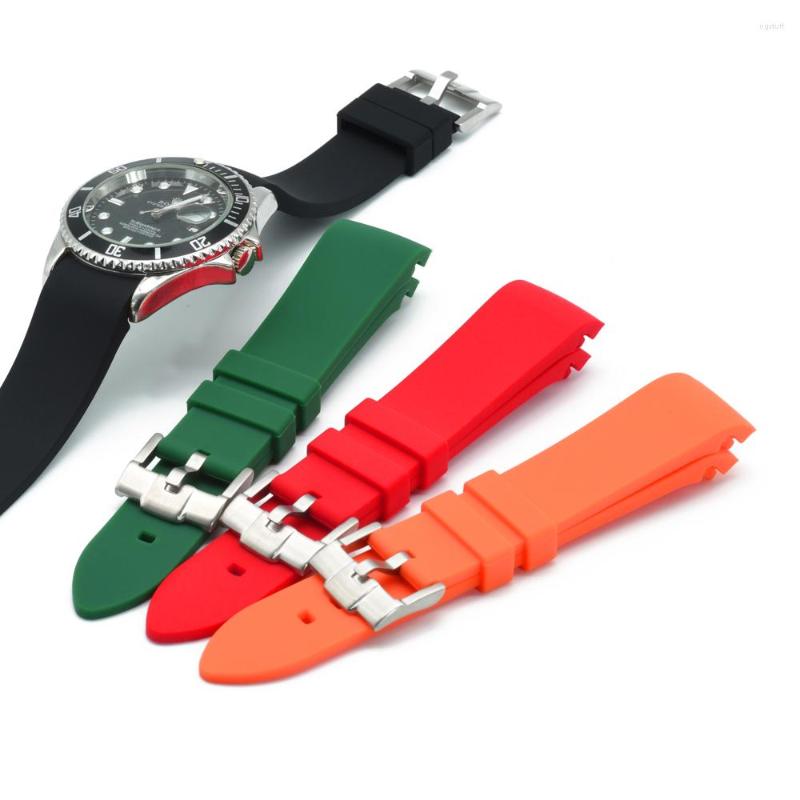 Watch Bands Curved End Rubber Strap 20mm 22mm Band Waterproof Silicone Watchbands Silver Black Buckle252I