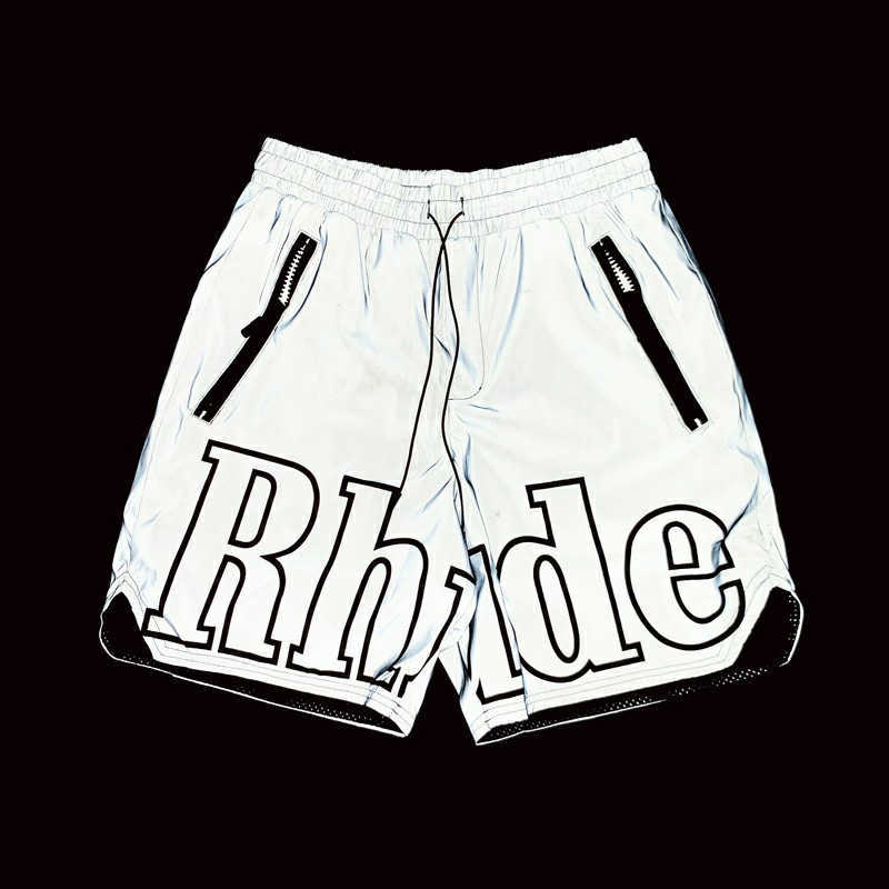 Hip Hop  Reflective Rhude Shorts Inside Mesh Men Women Oversize Big Printing Drawstring Breeches Bdd5 J9QE