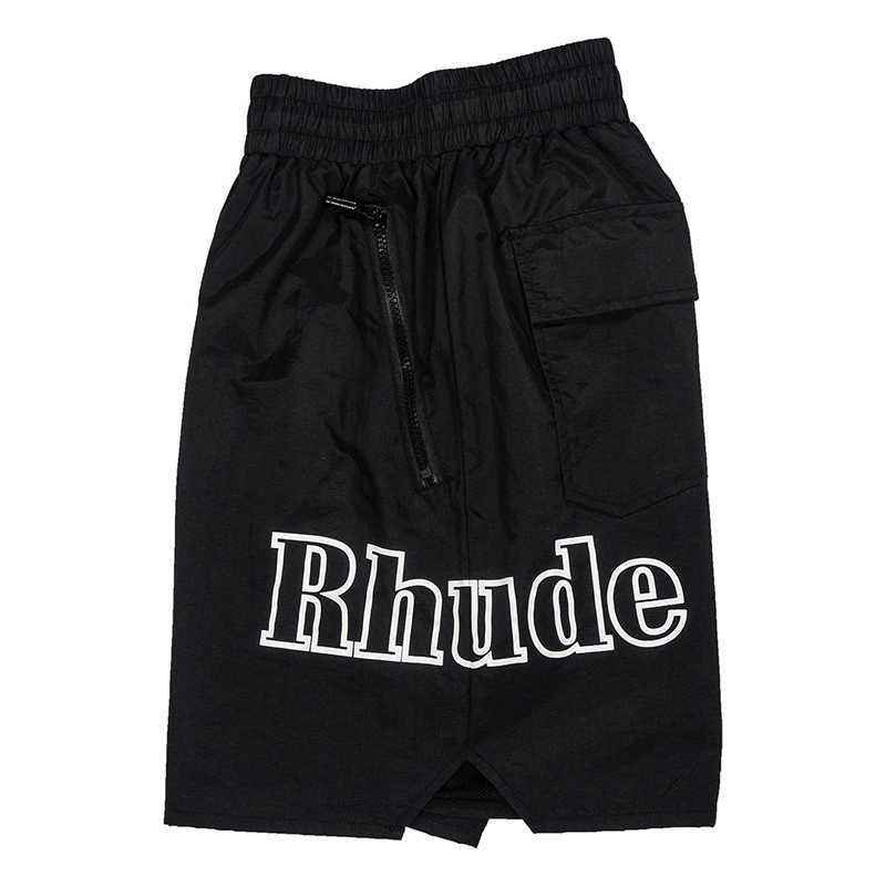 Rhude sido bokstäver tryck utdragning fem-punkts byxor piller blixtlås shorts high street män kvinnor svart mesh fodrad strand i28g pmo7