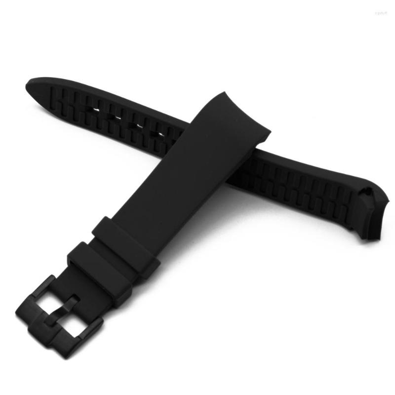 Bands de montée en caoutchouc à extrémité courbe 20 mm 22 mm Bands de surveillance en silicone imperméable Silver Black Buckle252i