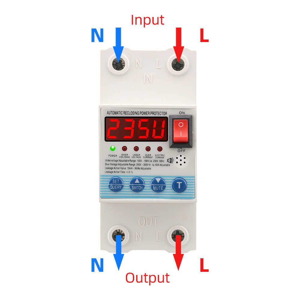 Otomatik Yeniden Yeniden Yeniden Güç Koruyucu Anahtarı DIN RAY RAY RADE ELEKTRİK SADE SADE 63A Altında Voltaj Akımı Üzerinde Ayarlanabilir