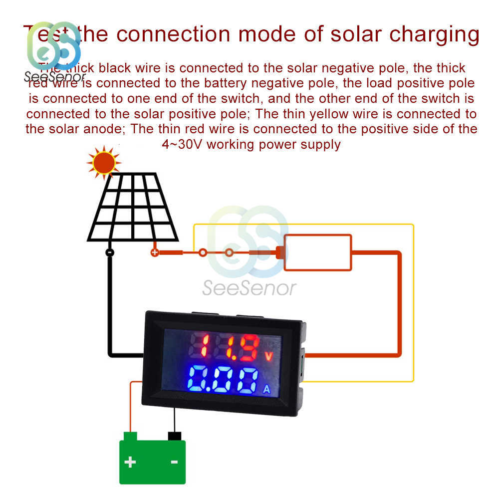 DC 100V 10A Voltmeter Ammeter Wattmeter LED Dual Digital AMP Volt Power Meter Gauge Thermometer NTC Temperatursensor Kabel