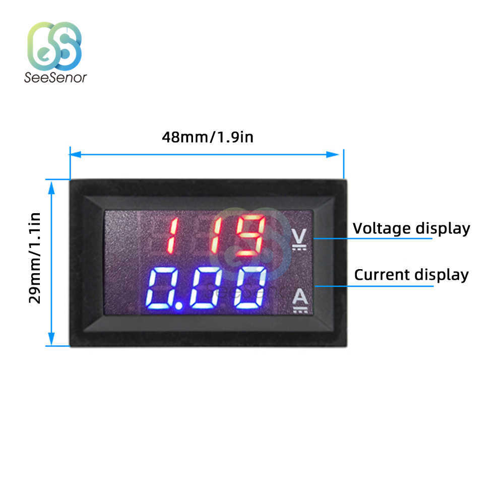 DC 6-120V 10A 50A 100A Вольтметр Ammeter Blue Добавить красный светодиодный усилитель с двойным цифровым током напряжения. Детектор тестеров