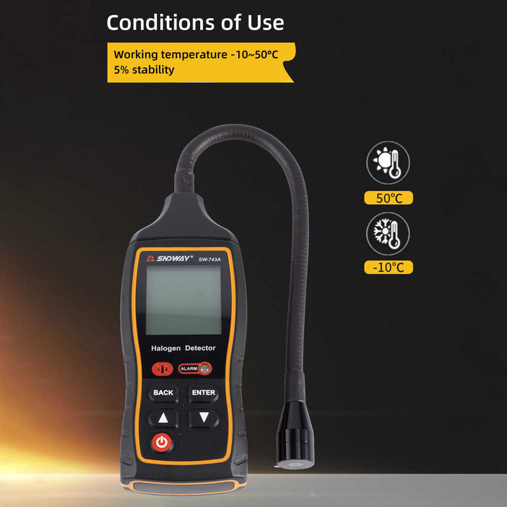 SW-743A LCD Display Halogen Detector Air Conditioning Refrigeration System Detect Tool 0~1000PPM Waterproof Dustproof