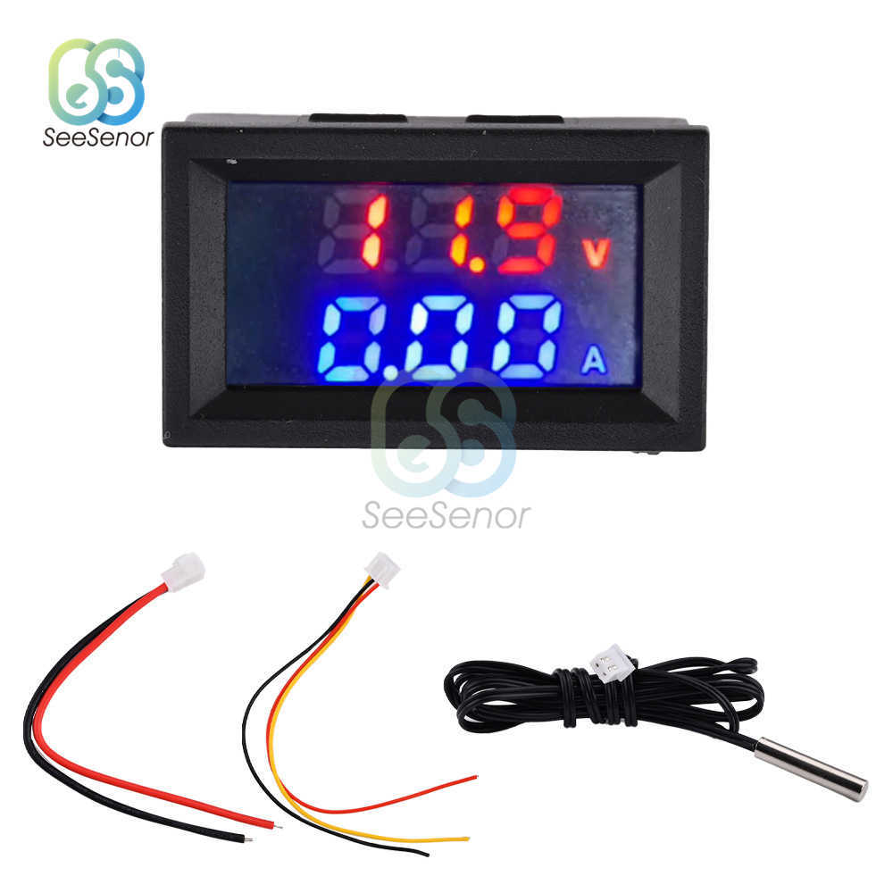 DC 100V 10A VOLTMETER AMMETER WATTMETER LED Dual numérique AMP Volt Power Metter Thermomètre Câble du capteur de température NTC